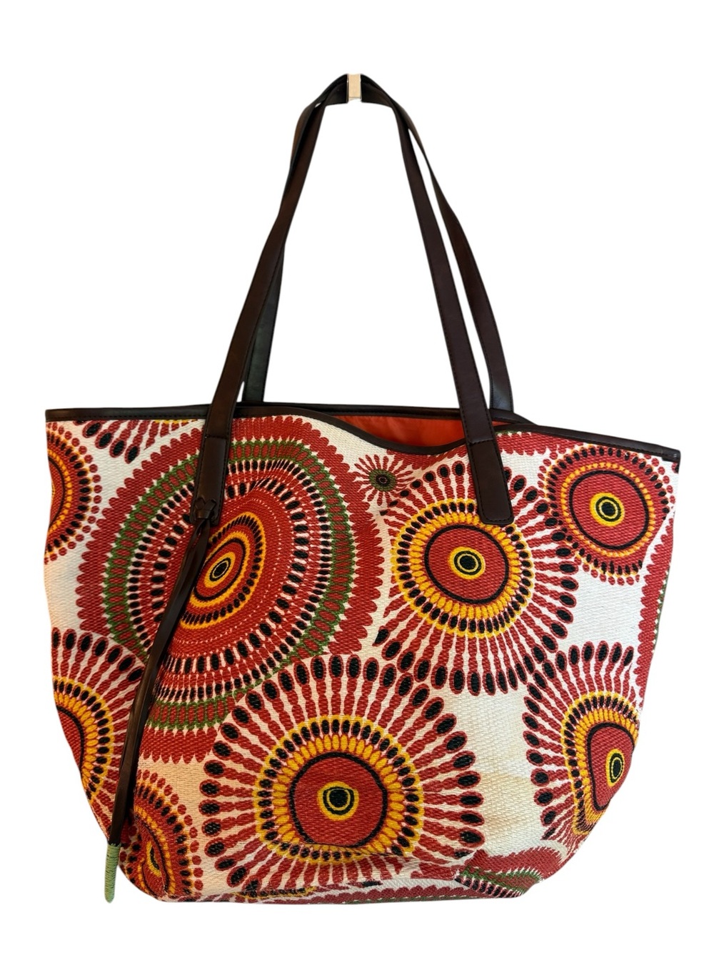 Neiman Marcus orange and green tote leather handles